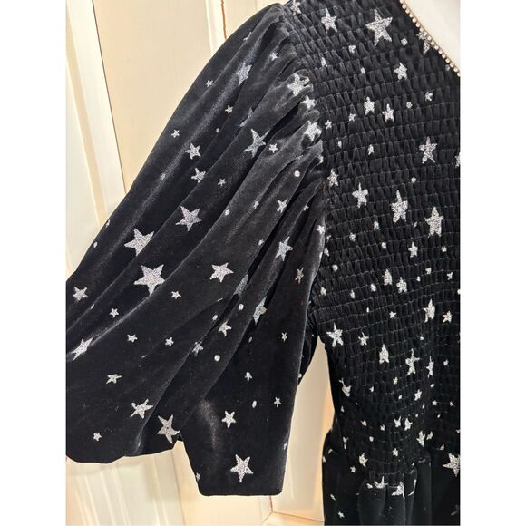 Sister Jane Black Zodiac Star Embroidered Velvet Puff Sleeve Mini - Picture 3 of 6